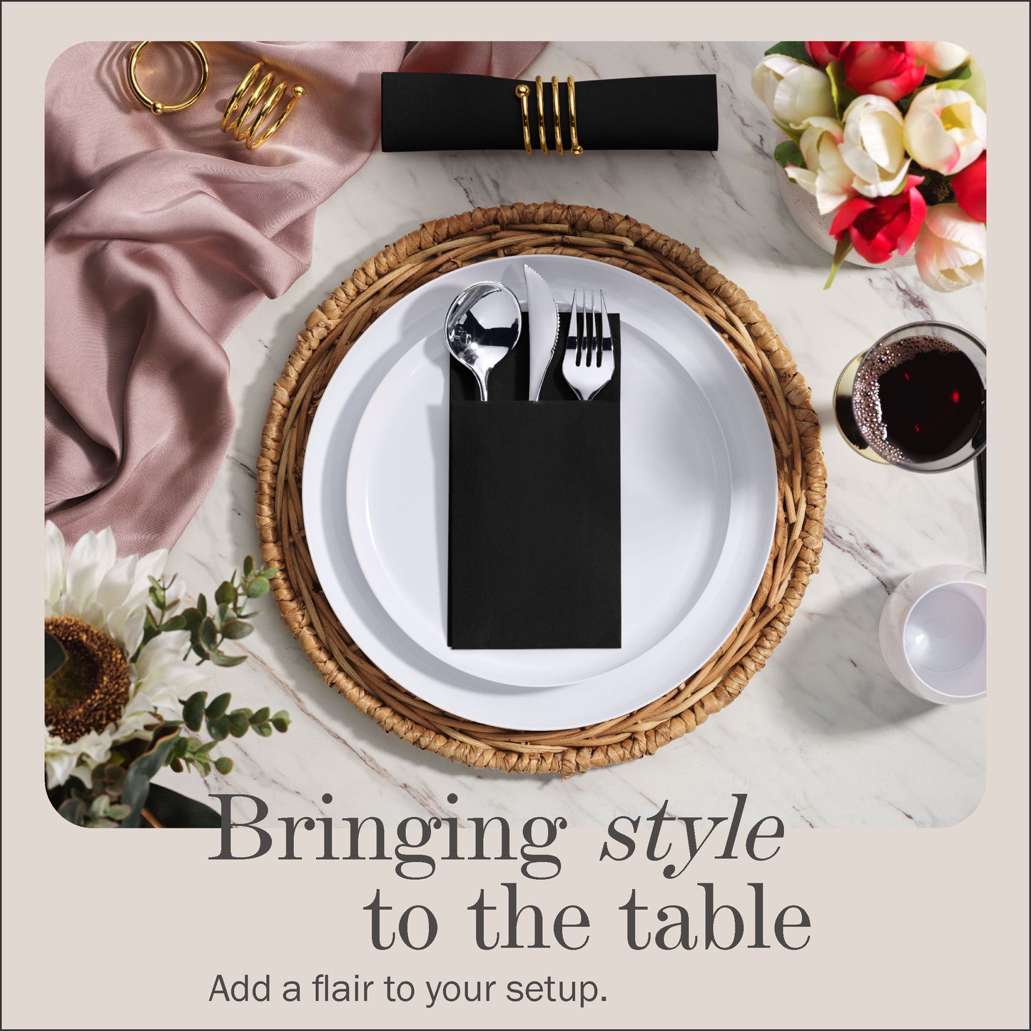 Disposable Dinner Pocket Napkins | Quilted Tissue Paper, 15"X15"