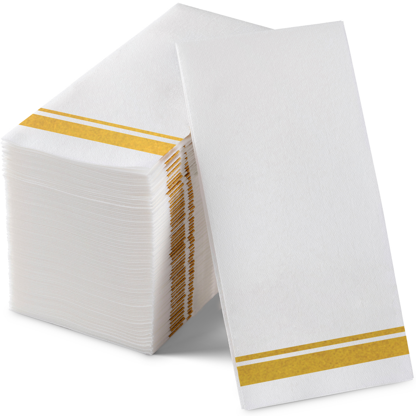 Disposable Linen-Feel Decorative Guest Towels | Gold Double-Line Design | Airlaid Paper, 12"x17"