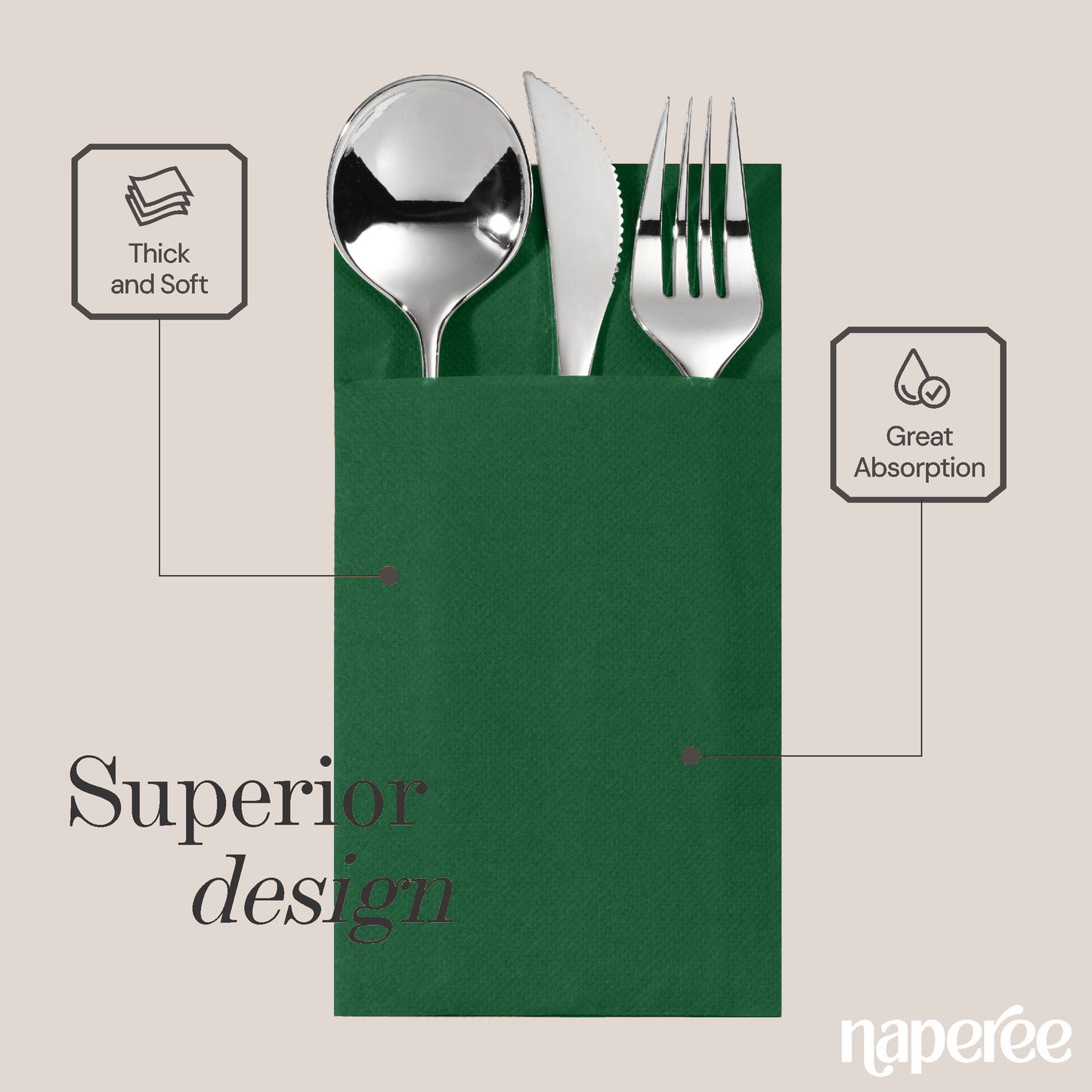 Disposable Dinner Pocket Napkins | Quilted Tissue Paper, 15"X15"