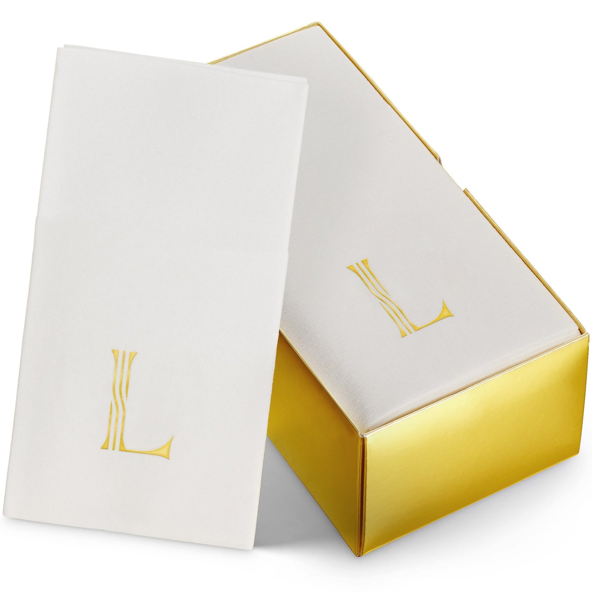 Disposable Linen-Feel White Guest Towel Napkins | Gold Foil Stamp Monogram, Airlaid Paper, 12"x17", 50-Pack - Naptec Paper - BloominGoods