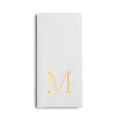 Disposable Linen-Feel White Guest Towel Napkins | Gold Foil Stamp Monogram, Airlaid Paper, 12"x17", 50-Pack - Naptec Paper - BloominGoods