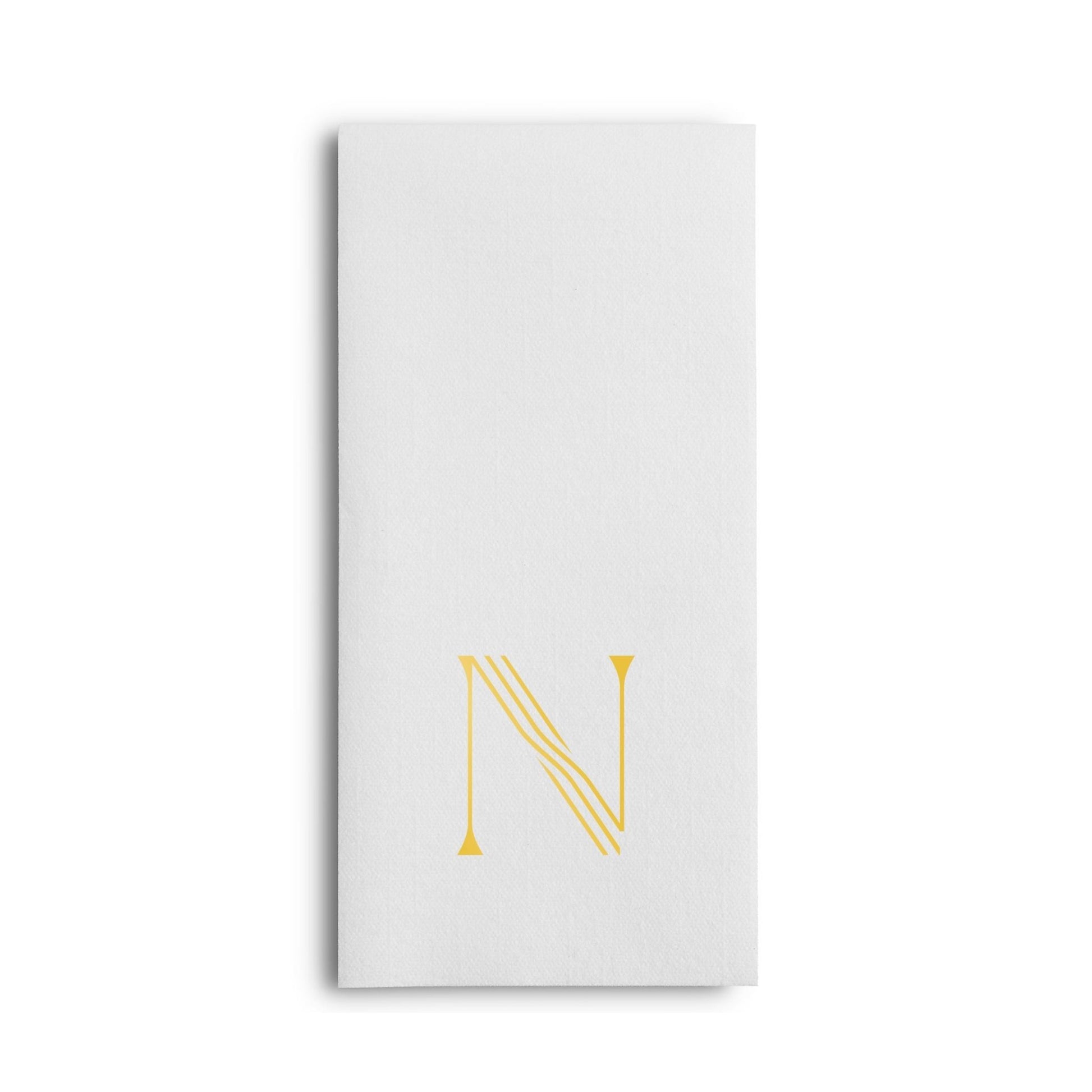 Disposable Linen-Feel White Guest Towel Napkins | Gold Foil Stamp Monogram, Airlaid Paper, 12"x17", 50-Pack - Naptec Paper - BloominGoods