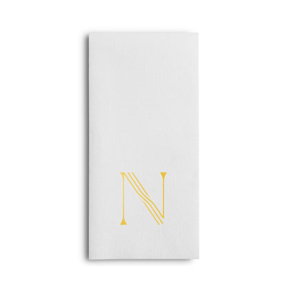 Disposable Linen-Feel White Guest Towel Napkins | Gold Foil Stamp Monogram, Airlaid Paper, 12"x17", 50-Pack - Naptec Paper - BloominGoods