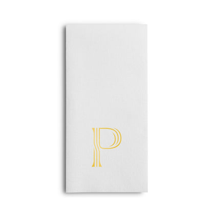 Disposable Linen-Feel White Guest Towel Napkins | Gold Foil Stamp Monogram, Airlaid Paper, 12"x17", 50-Pack - Naptec Paper - BloominGoods