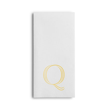 Disposable Linen-Feel White Guest Towel Napkins | Gold Foil Stamp Monogram, Airlaid Paper, 12"x17", 50-Pack - Naptec Paper - BloominGoods