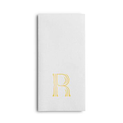 Disposable Linen-Feel White Guest Towel Napkins | Gold Foil Stamp Monogram, Airlaid Paper, 12"x17", 50-Pack - Naptec Paper - BloominGoods