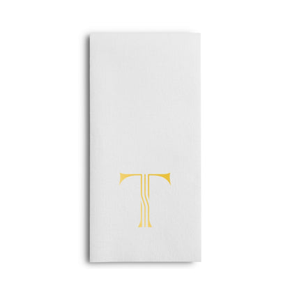 Disposable Linen-Feel White Guest Towel Napkins | Gold Foil Stamp Monogram, Airlaid Paper, 12"x17", 50-Pack - Naptec Paper - BloominGoods