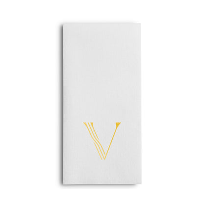 Disposable Linen-Feel White Guest Towel Napkins | Gold Foil Stamp Monogram, Airlaid Paper, 12"x17", 50-Pack - Naptec Paper - BloominGoods
