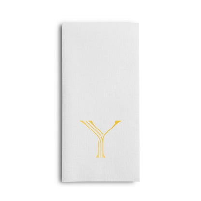 Disposable Linen-Feel White Guest Towel Napkins | Gold Foil Stamp Monogram, Airlaid Paper, 12"x17", 50-Pack - Naptec Paper - BloominGoods